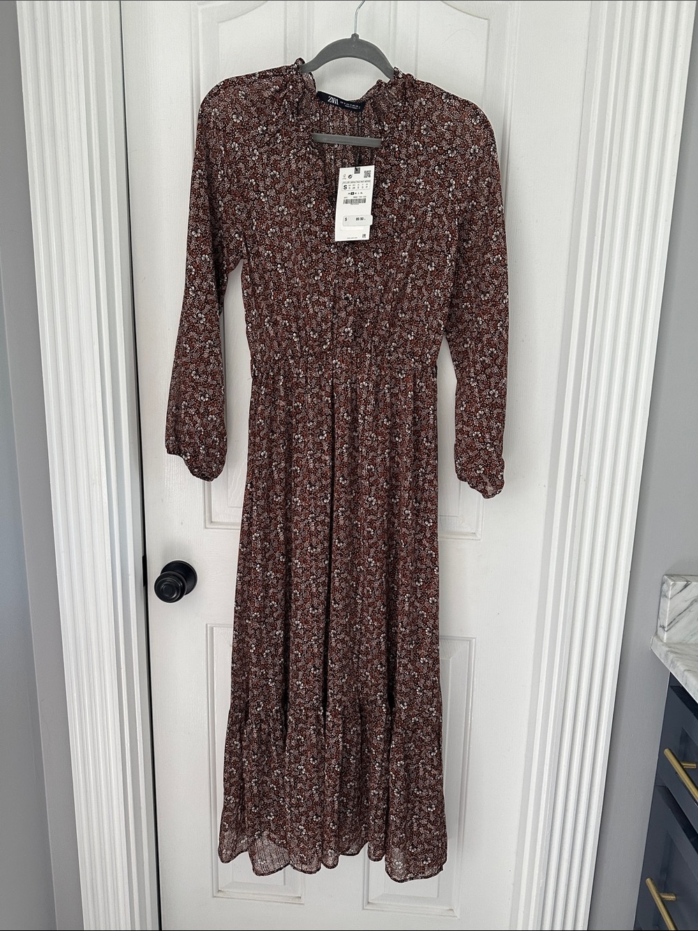 Zara Rust Brown Floral Tiered Maxi Dress